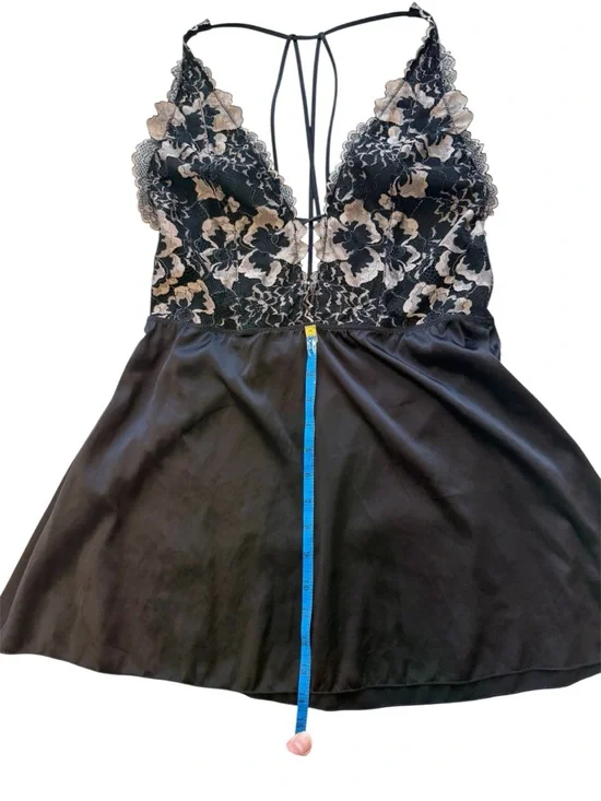 Auden Babydoll Plunge Chemise Large Floral Lace Bodice Satin Nightie Notes - Picture 8 of 15